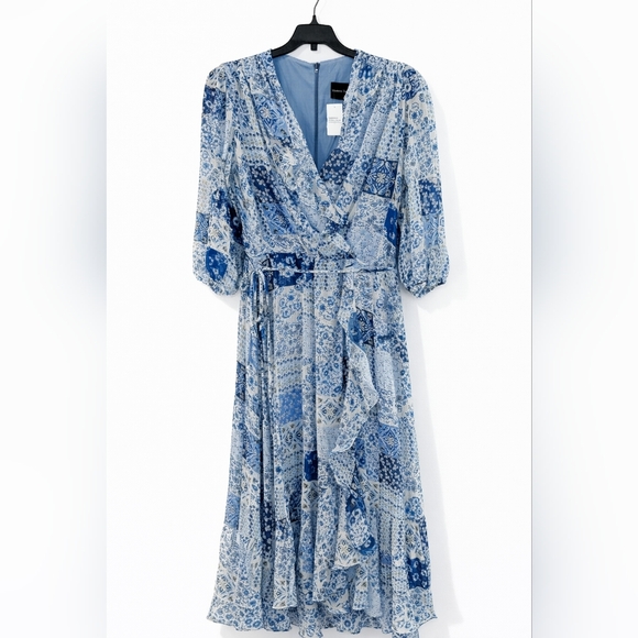 Maison Tara Blue Patchwork Floral Midi Dress Size 12 Cottagecore Wrap Boho - Picture 10 of 10